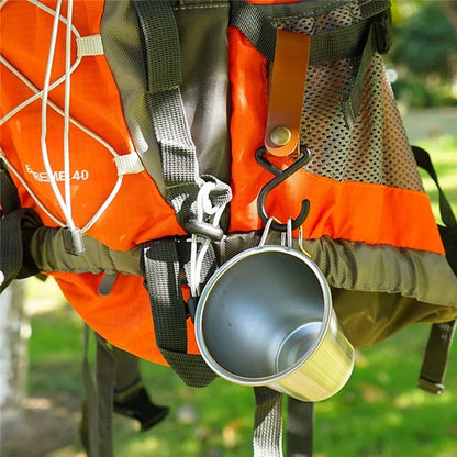 AOTU 4Pcs PU Leather Strap S-Shape Plastic Hooks for Outdoor Camping Hanging Pots Pans