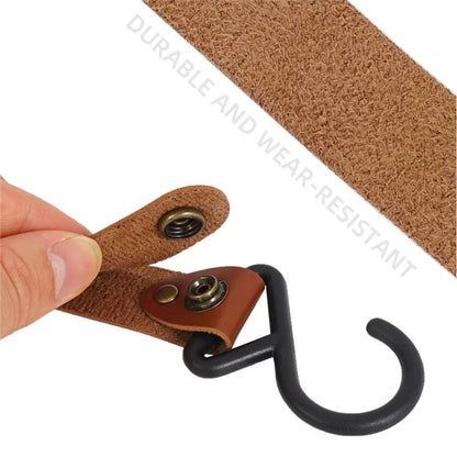 AOTU 4Pcs PU Leather Strap S-Shape Plastic Hooks for Outdoor Camping Hanging Pots Pans