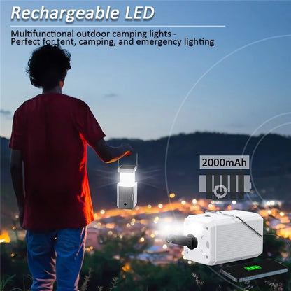 HY-236TD Portable Outdoor Solar Hand Crank Camping Light 2000mAh Power Bank