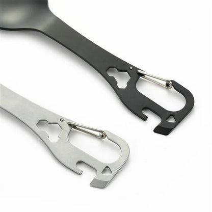 DIY058 2-in-1 Spoon Fork 420 Stainless Steel Outdoor Camping Cutlery Bottle Opener Tool (No FDA, BPA Free)