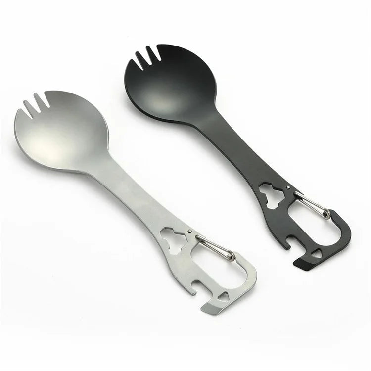 DIY058 2-in-1 Spoon Fork 420 Stainless Steel Outdoor Camping Cutlery Bottle Opener Tool (No FDA, BPA Free)