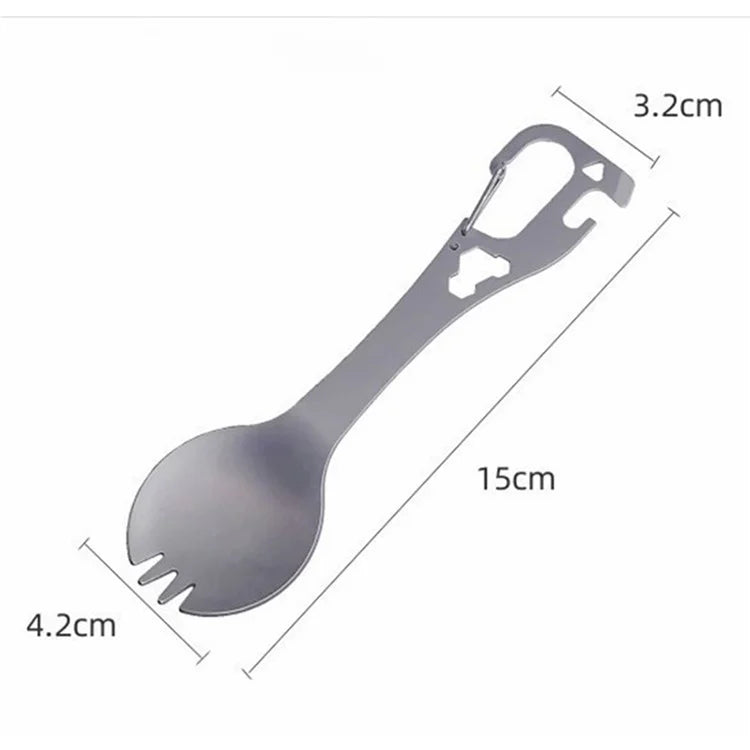 DIY058 2-in-1 Spoon Fork 420 Stainless Steel Outdoor Camping Cutlery Bottle Opener Tool (No FDA, BPA Free)