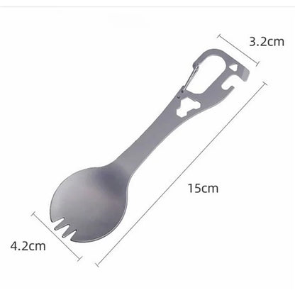 DIY058 2-in-1 Spoon Fork 420 Stainless Steel Outdoor Camping Cutlery Bottle Opener Tool (No FDA, BPA Free)