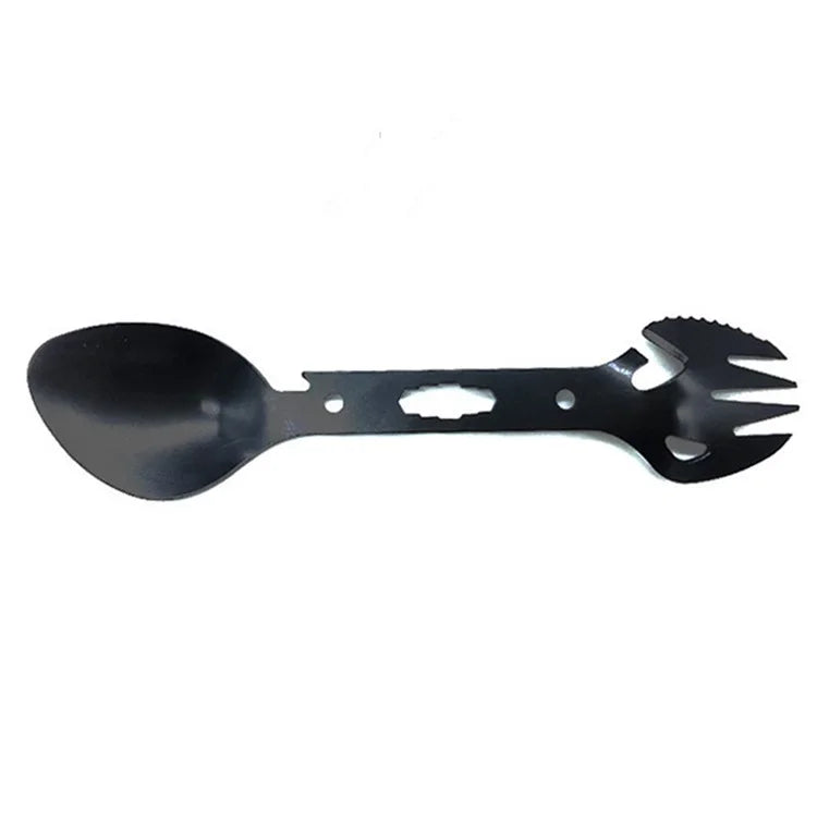 DIY0432 10-in-1 Utility Tactical Spork Stainless Steel Spoon Bottle Opener Camping Utensil (No FDA Certificate)