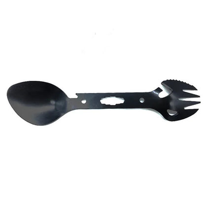 DIY0432 10-in-1 Utility Tactical Spork Stainless Steel Spoon Bottle Opener Camping Utensil (No FDA Certificate)