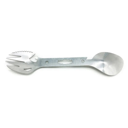 DIY0432 10-in-1 Utility Tactical Spork Stainless Steel Spoon Bottle Opener Camping Utensil (No FDA Certificate)