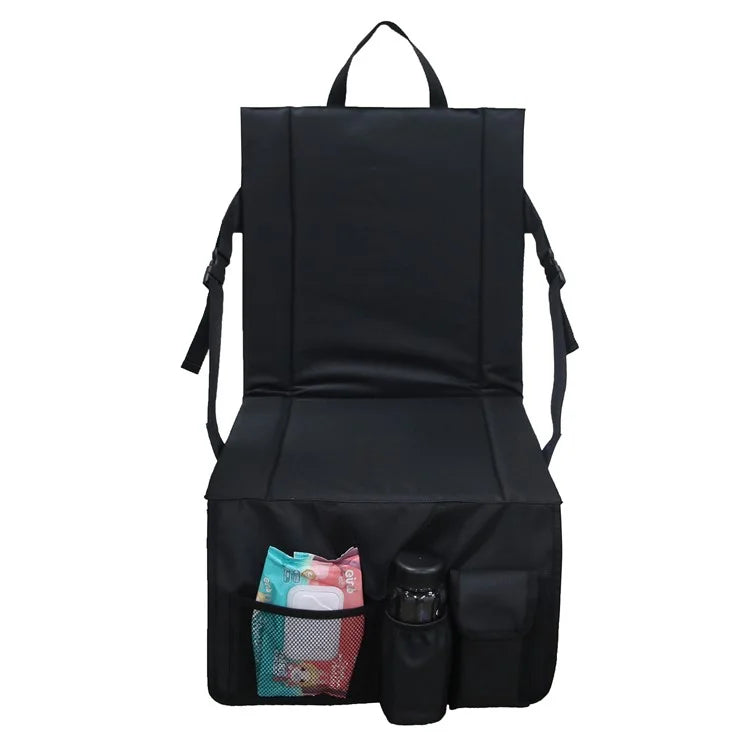 Portable Backrest Chair Seat Cushion Outdoor Camping Park Seat Mat with Lower Storage Pockets