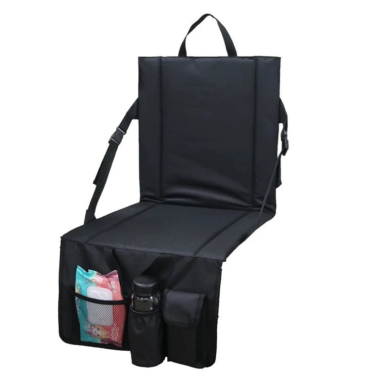 Portable Backrest Chair Seat Cushion Outdoor Camping Park Seat Mat with Lower Storage Pockets