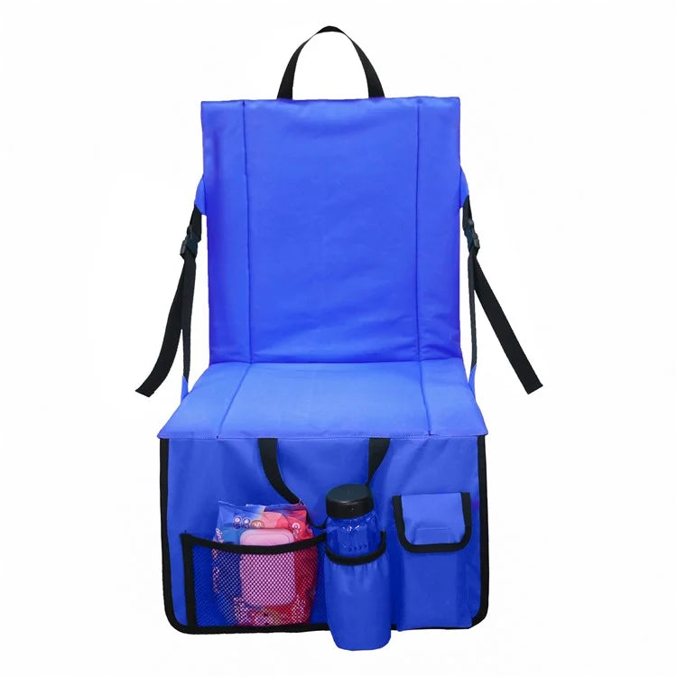 Portable Backrest Chair Seat Cushion Outdoor Camping Park Seat Mat with Lower Storage Pockets