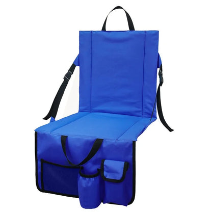 Portable Backrest Chair Seat Cushion Outdoor Camping Park Seat Mat with Lower Storage Pockets