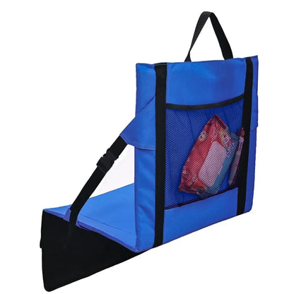 Portable Backrest Chair Seat Cushion Outdoor Camping Park Seat Mat with Lower Storage Pockets
