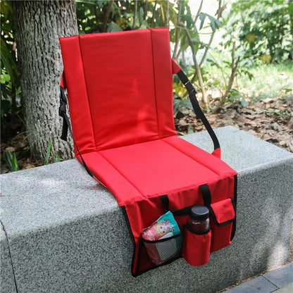 Portable Backrest Chair Seat Cushion Outdoor Camping Park Seat Mat with Lower Storage Pockets