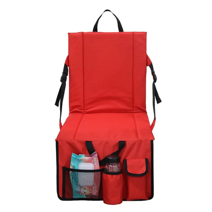Portable Backrest Chair Seat Cushion Outdoor Camping Park Seat Mat with Lower Storage Pockets
