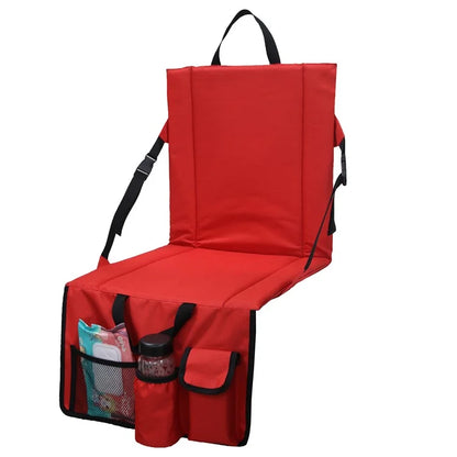 Portable Backrest Chair Seat Cushion Outdoor Camping Park Seat Mat with Lower Storage Pockets