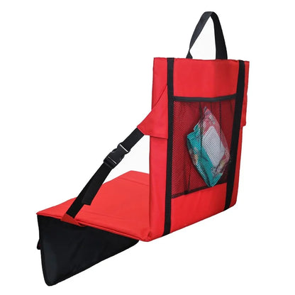 Portable Backrest Chair Seat Cushion Outdoor Camping Park Seat Mat with Lower Storage Pockets