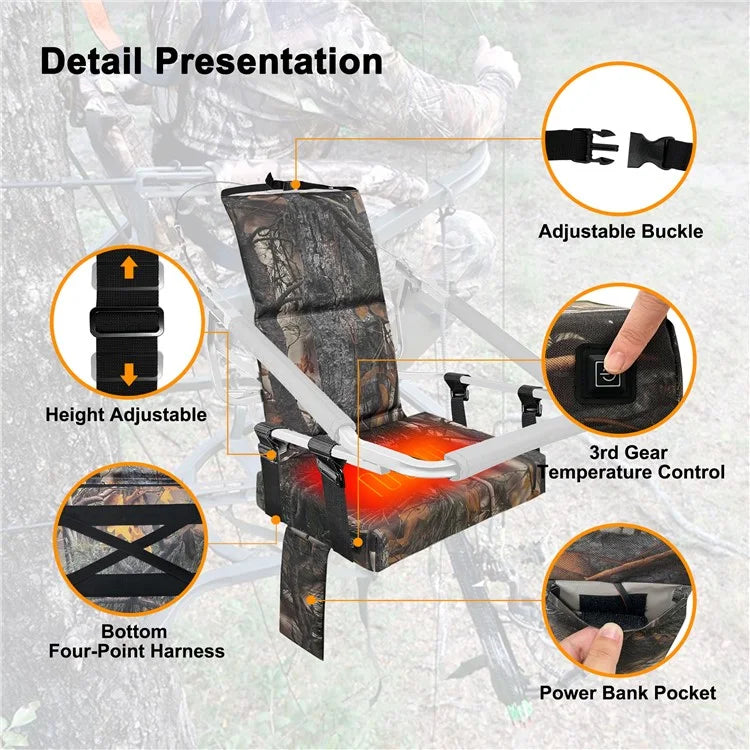 Outdoor Camping Hunting Electric Heating Chair 600D Oxford Cloth+EPE Tree Mount Seat Cushion, 46x31x59cm