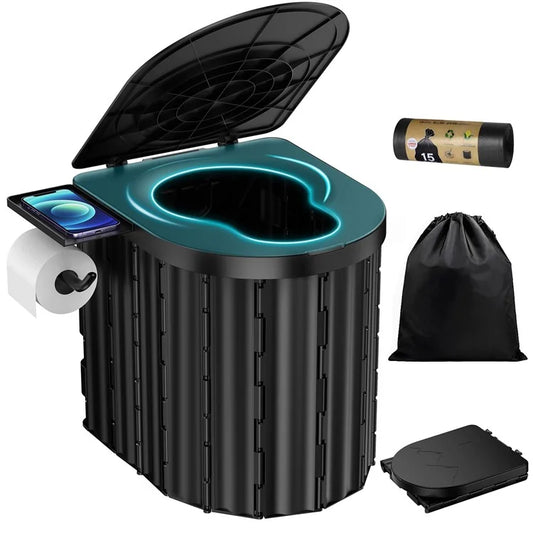 Portable Toilet for Camping Travel Toilet Commode Bucket with 12Pcs Garbage Bag