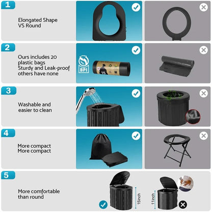 Portable Toilet for Camping Travel Toilet Commode Bucket with 12Pcs Garbage Bag