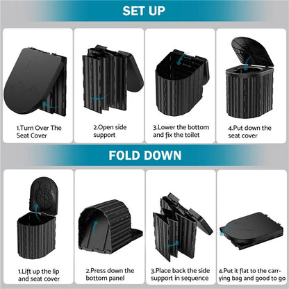 Portable Toilet for Camping Travel Toilet Commode Bucket with 12Pcs Garbage Bag