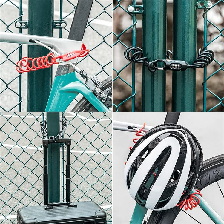 ROCKBROS PL3002 Spring Cord Motorcycle Helmet Bicycle Code Lock Anti-theft Steel Wire Password Lock