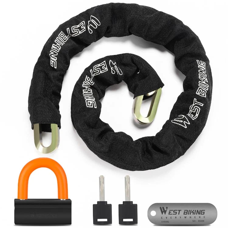 WEST BIKING YP0705092 Anti-Theft Bicycle Lock Bike Motorcycle Alloy Steel Chain + U-shape Lock