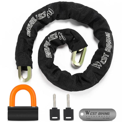 WEST BIKING YP0705092 Anti-Theft Bicycle Lock Bike Motorcycle Alloy Steel Chain + U-shape Lock