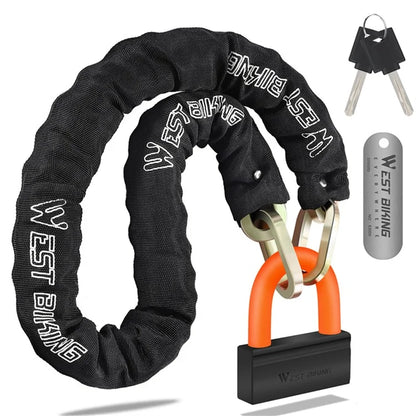 WEST BIKING YP0705092 Anti-Theft Bicycle Lock Bike Motorcycle Alloy Steel Chain + U-shape Lock