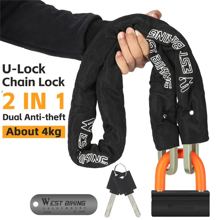 WEST BIKING YP0705092 Anti-Theft Bicycle Lock Bike Motorcycle Alloy Steel Chain + U-shape Lock