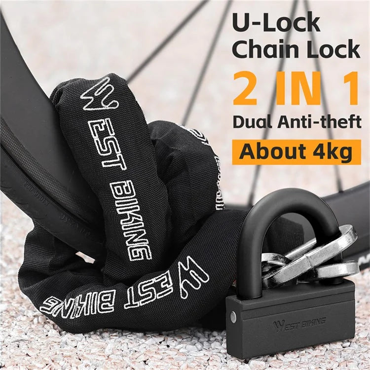 WEST BIKING YP0705092 Anti-Theft Bicycle Lock Bike Motorcycle Alloy Steel Chain + U-shape Lock