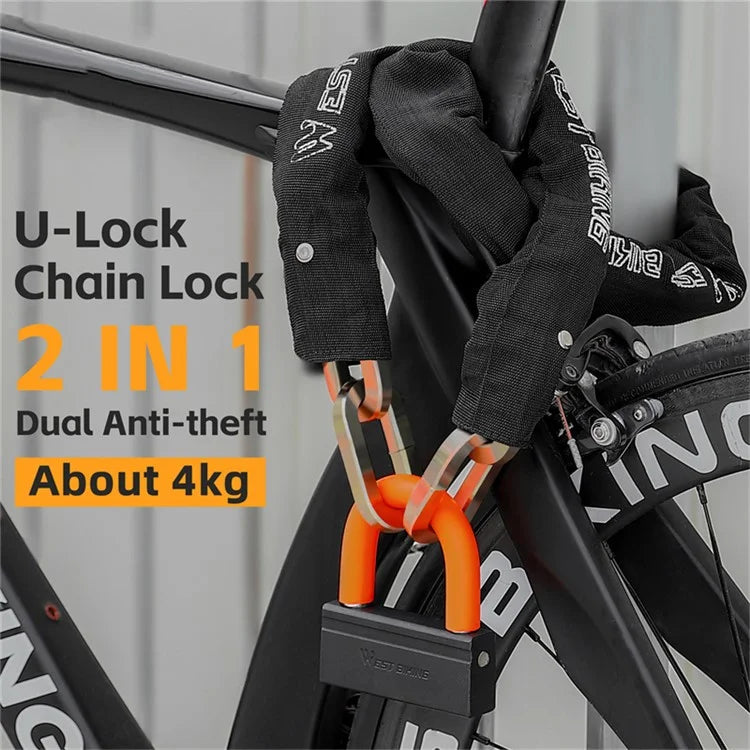 WEST BIKING YP0705092 Anti-Theft Bicycle Lock Bike Motorcycle Alloy Steel Chain + U-shape Lock