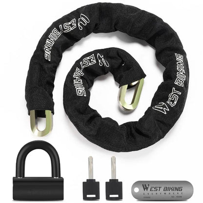 WEST BIKING YP0705092 Anti-Theft Bicycle Lock Bike Motorcycle Alloy Steel Chain + U-shape Lock