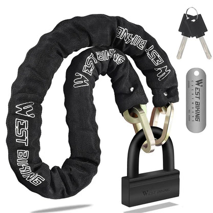 WEST BIKING YP0705092 Anti-Theft Bicycle Lock Bike Motorcycle Alloy Steel Chain + U-shape Lock