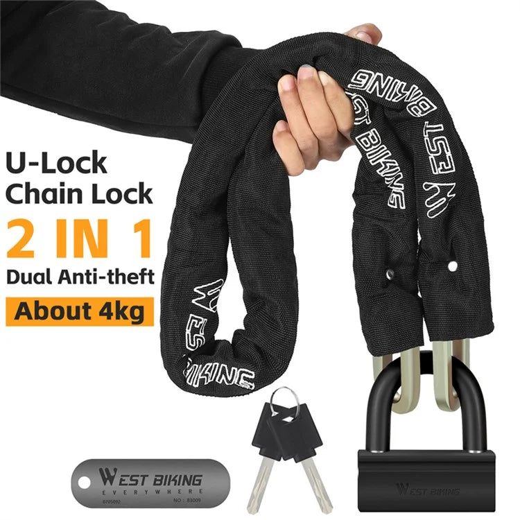 WEST BIKING YP0705092 Anti-Theft Bicycle Lock Bike Motorcycle Alloy Steel Chain + U-shape Lock