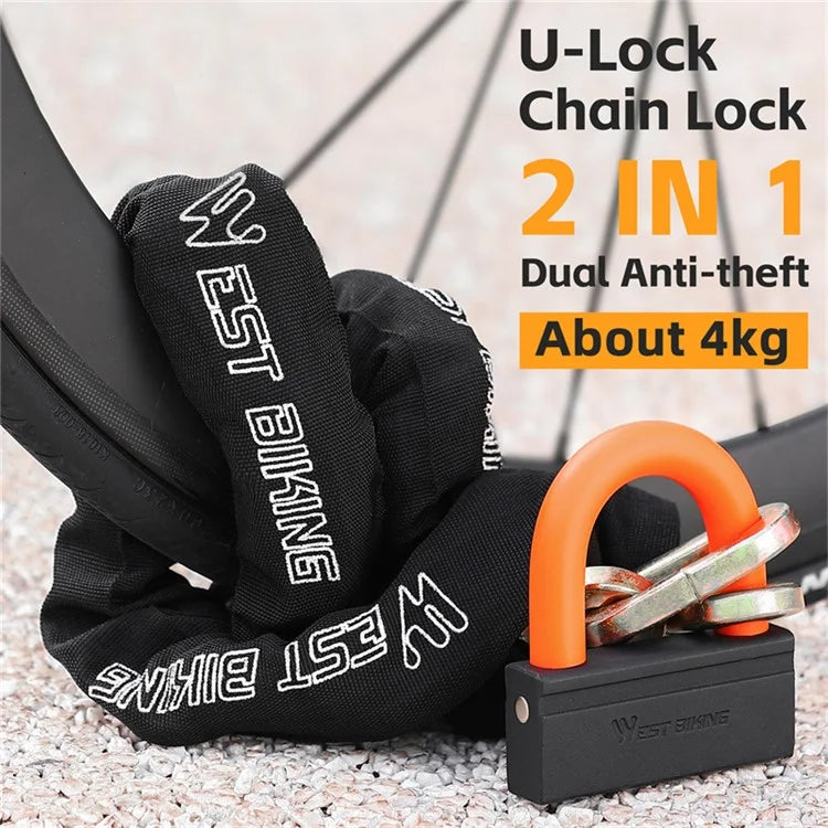WEST BIKING YP0705092 Anti-Theft Bicycle Lock Bike Motorcycle Alloy Steel Chain + U-shape Lock