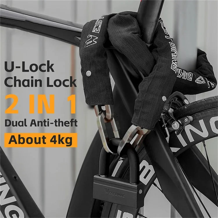 WEST BIKING YP0705092 Anti-Theft Bicycle Lock Bike Motorcycle Alloy Steel Chain + U-shape Lock