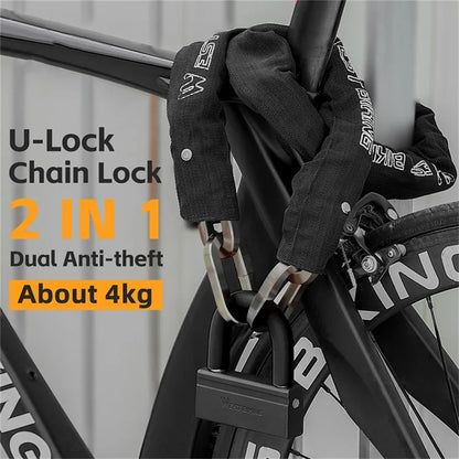 WEST BIKING YP0705092 Anti-Theft Bicycle Lock Bike Motorcycle Alloy Steel Chain + U-shape Lock