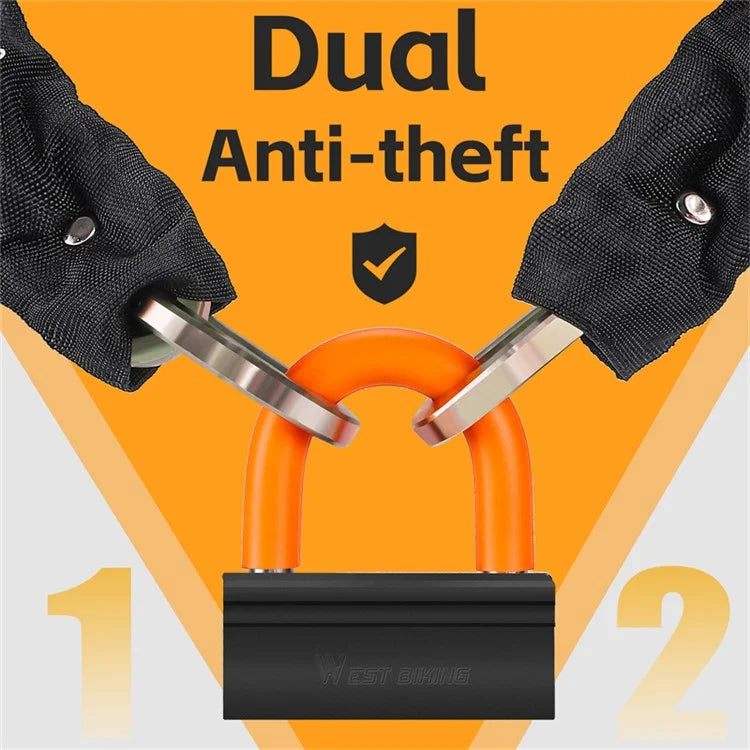 WEST BIKING YP0705092 Anti-Theft Bicycle Lock Bike Motorcycle Alloy Steel Chain + U-shape Lock