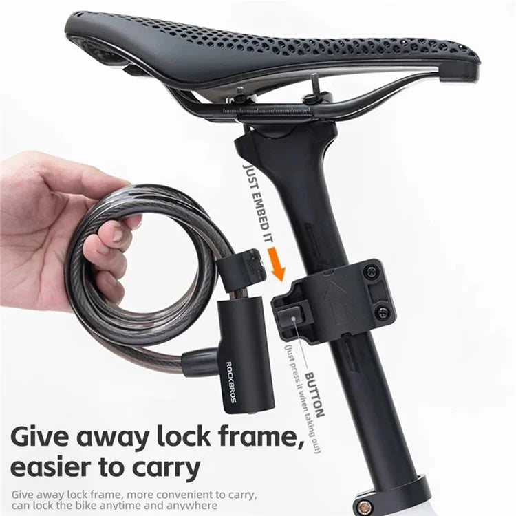 ROCKBROS 511 Steel Cable Bicycle Lock Anti-Theft MTB Road Bike Loop Lock Portable Riding Lock for E-Bike, Glass Door