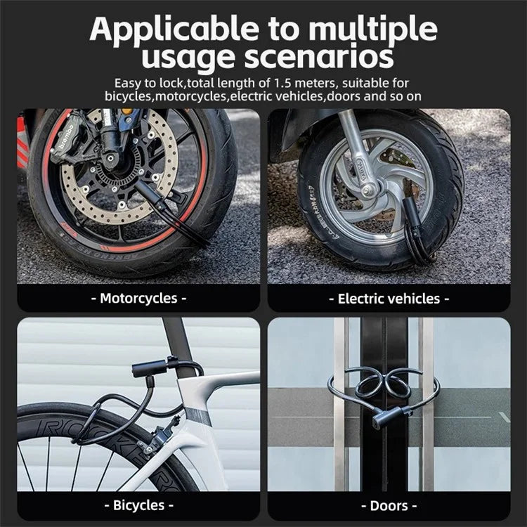 ROCKBROS 511 Steel Cable Bicycle Lock Anti-Theft MTB Road Bike Loop Lock Portable Riding Lock for E-Bike, Glass Door