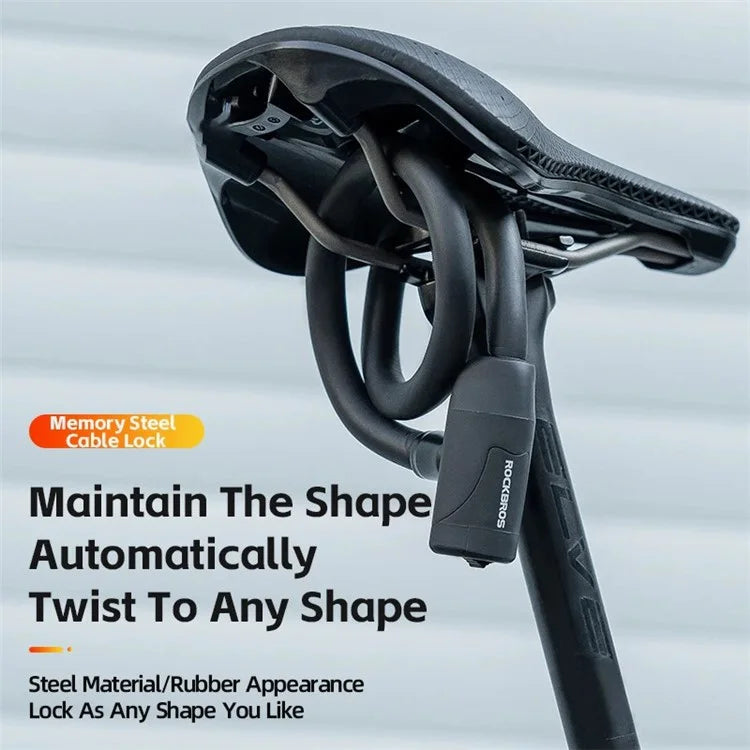 ROCKBROS RB-Y10MBK Bicycle Lock Multi-function Spiral Steel Cable Safety Lock Anti-theft Padlock