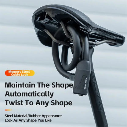 ROCKBROS RB-Y10MBK Bicycle Lock Multi-function Spiral Steel Cable Safety Lock Anti-theft Padlock