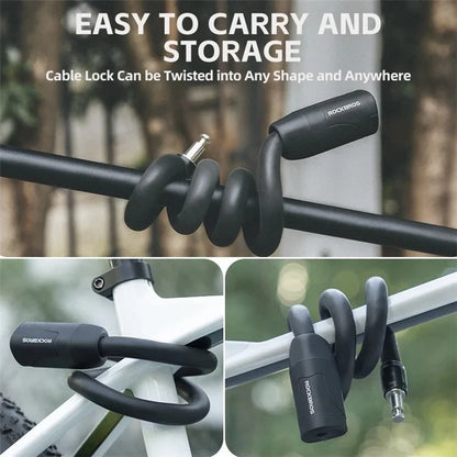 ROCKBROS RB-Y10MBK Bicycle Lock Multi-function Spiral Steel Cable Safety Lock Anti-theft Padlock