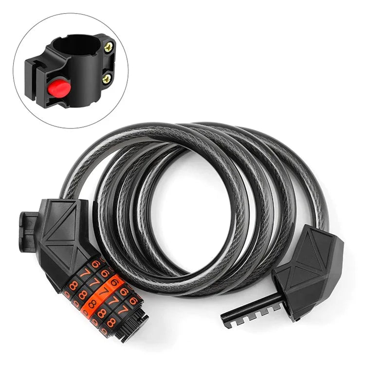 BG-4119 1.1m Bicycle Steel Cable Security Lock 5 Digit Password Anti-theft Bike Lock+Orange