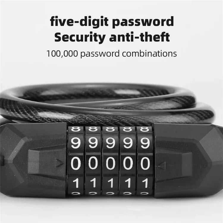BG-4119 1.1m Bicycle Steel Cable Security Lock 5 Digit Password Anti-theft Bike Lock+Orange