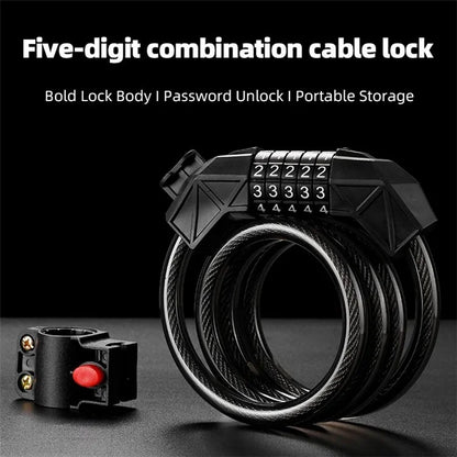 BG-4119 1.1m Bicycle Steel Cable Security Lock 5 Digit Password Anti-theft Bike Lock