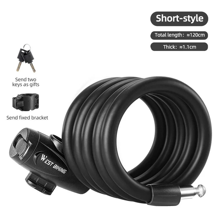 WEST BIKING YP0705099 1.2m Bicycle Lock Anti-freeze Steel Cable Anti-Theft Lock