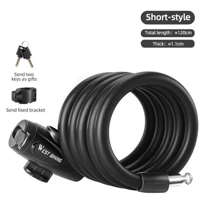 WEST BIKING YP0705099 1.2m Bicycle Lock Anti-freeze Steel Cable Anti-Theft Lock