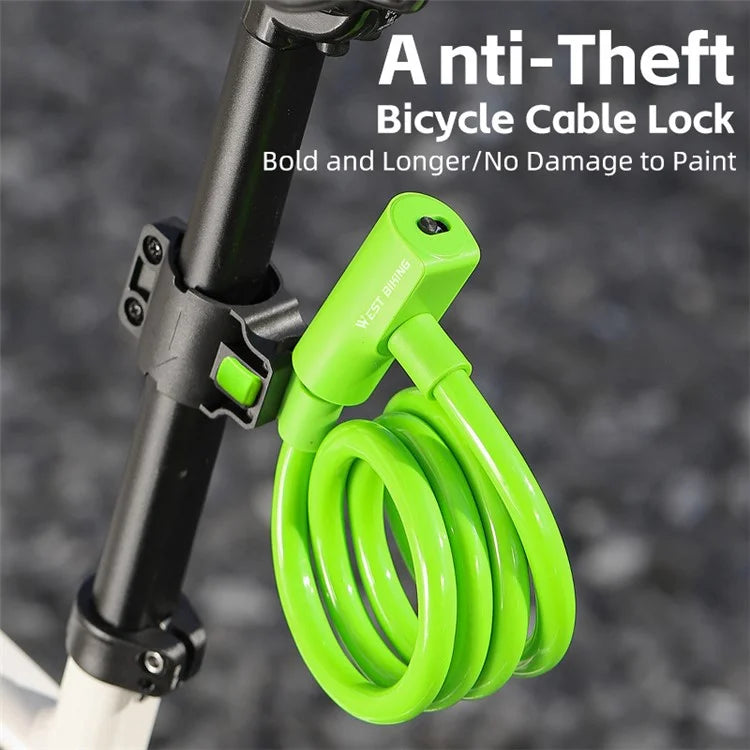 WEST BIKING YP0705100 115cm Extendable Steel Cable Anti-theft Bicycle Lock