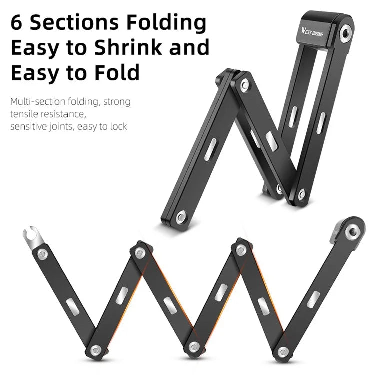 WEST BIKING 80cm Portable 6-section Folding Anti-theft Lock for Bike / Motorcycle