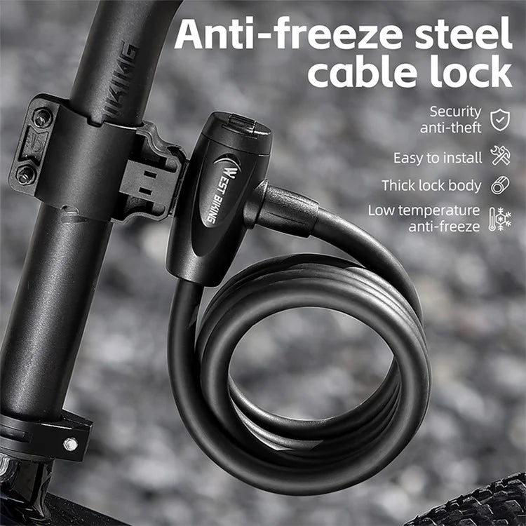 WEST BIKING YP0705099 1.5m Anti-Freeze Steel Bike Cable Lock Coiling Anti-Theft Bicycle Lock Chain